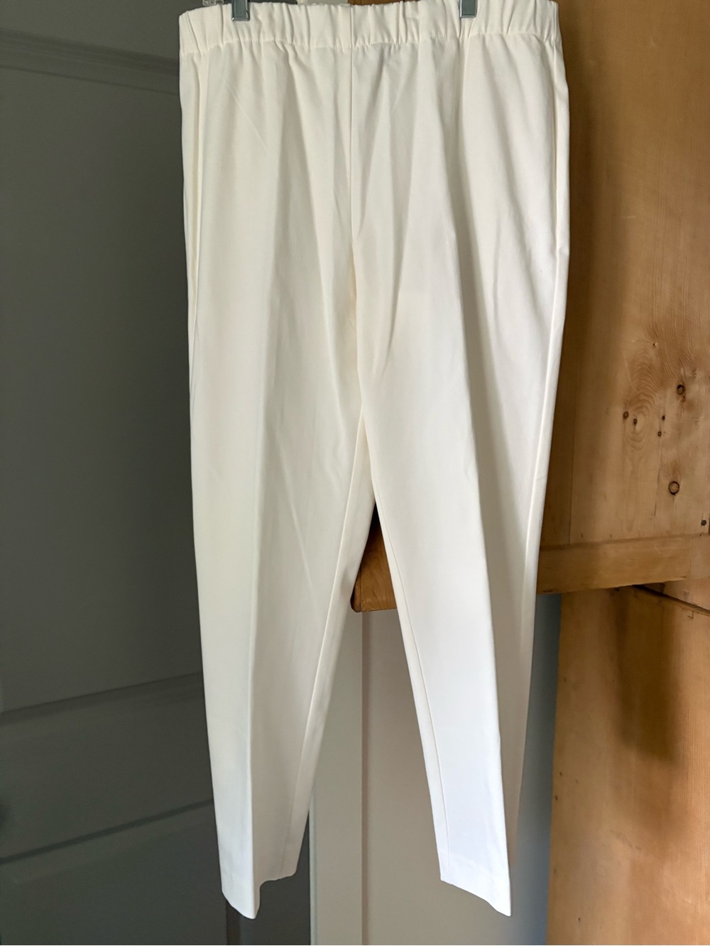 Susan Graver Cream Straight-Leg Pull-On Pants